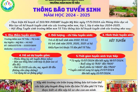 THÔNG BÁO TUYỂN SINH NĂM HỌC 2024 - 2025
